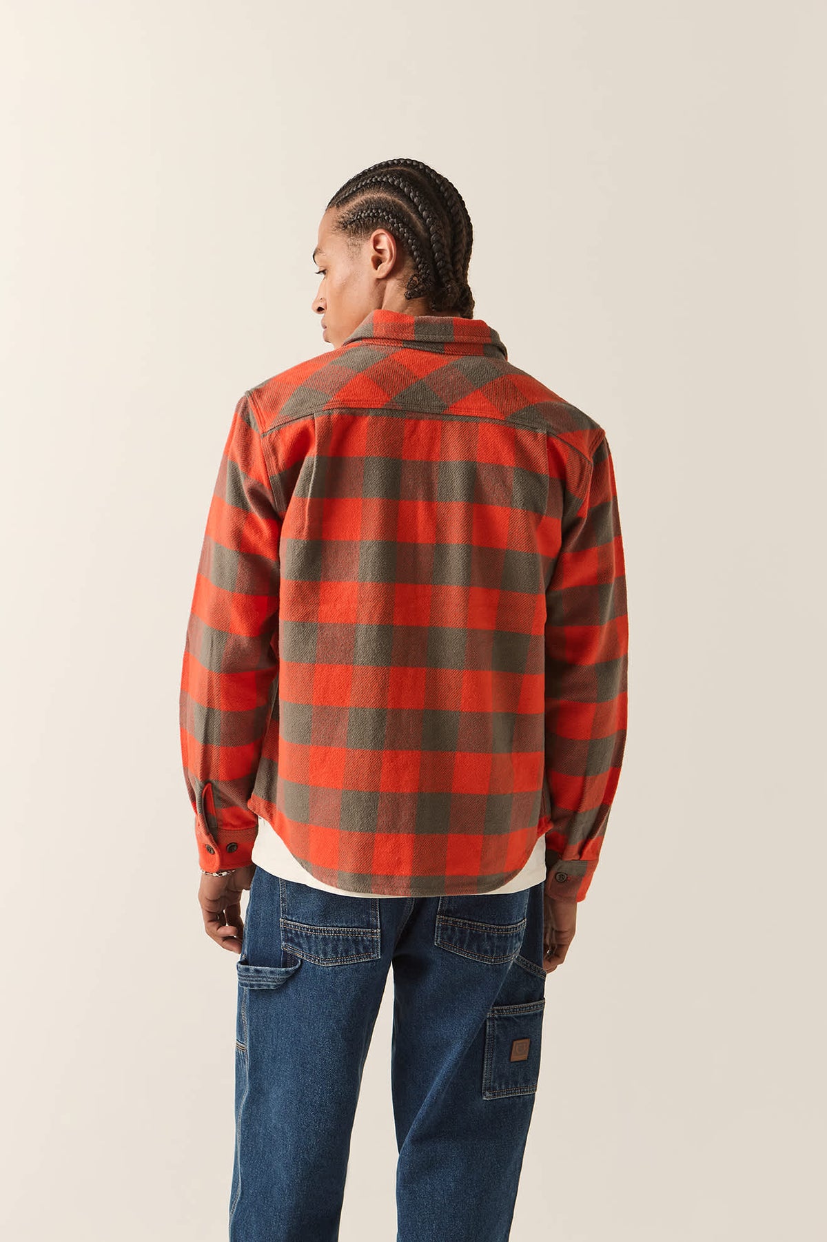 Men's Bowery Heavyweight Flannel in the color Washed Red/Grey - Men's Back View
