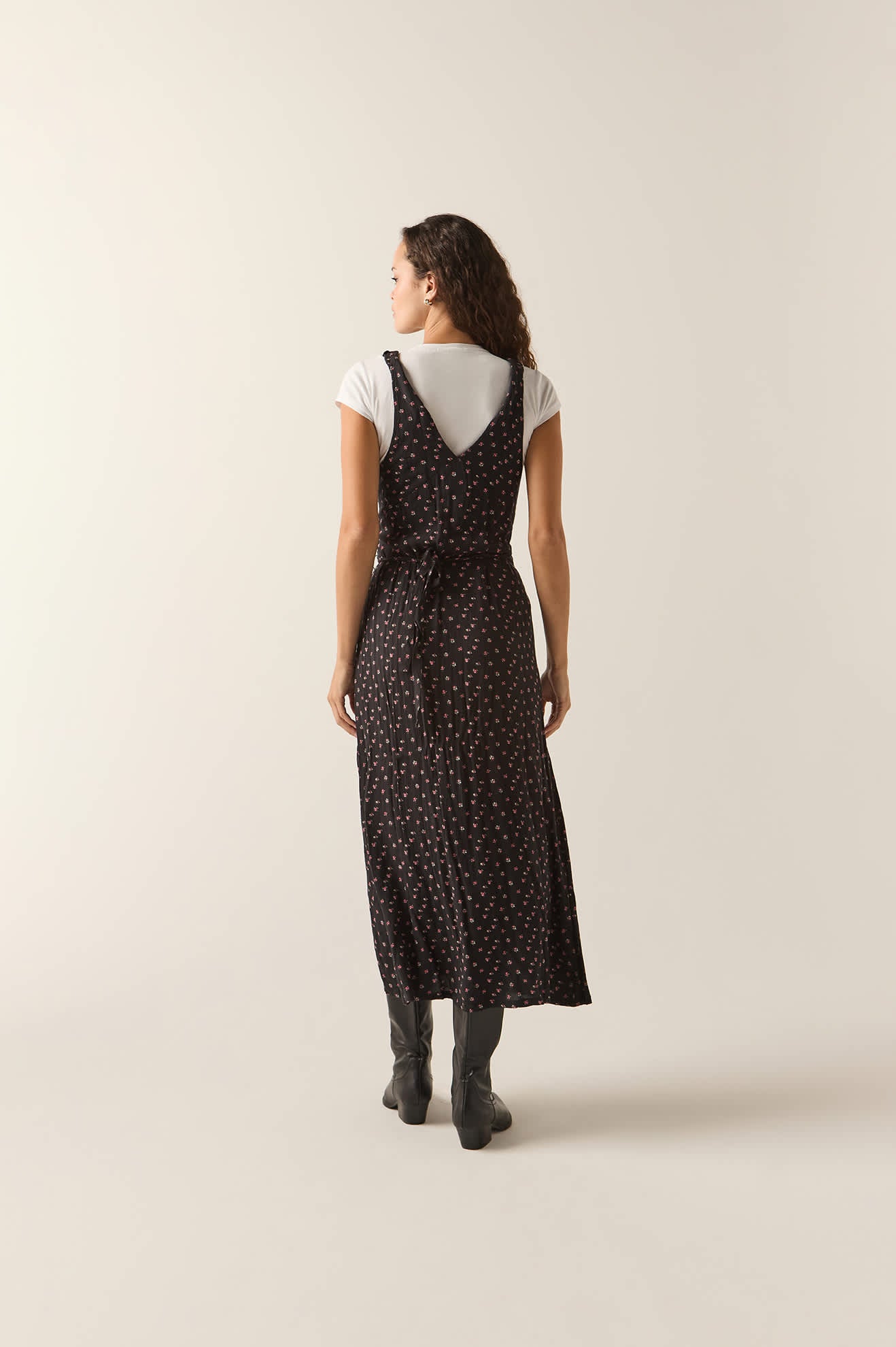 Women's The Molly Silky Dress in the color Black Ditsy Floral - Women's Back View