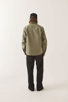 Men's Builders Stretch Overshirt in the color Olive Surplus - Men's Back View