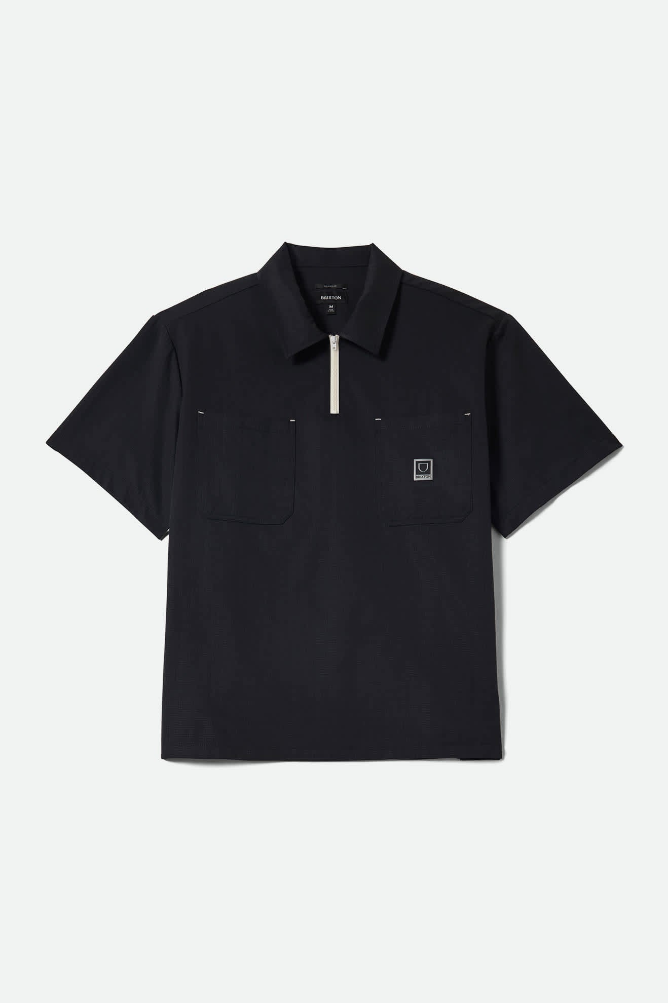 Men's Journey Lightweight 1/2 Zip Cropped Short Sleeve Shirt in the color Black - Front Product View