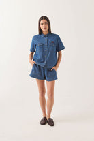 Women's Mechanics Women's Shirt in the color Medium Chambray - Women's Front View