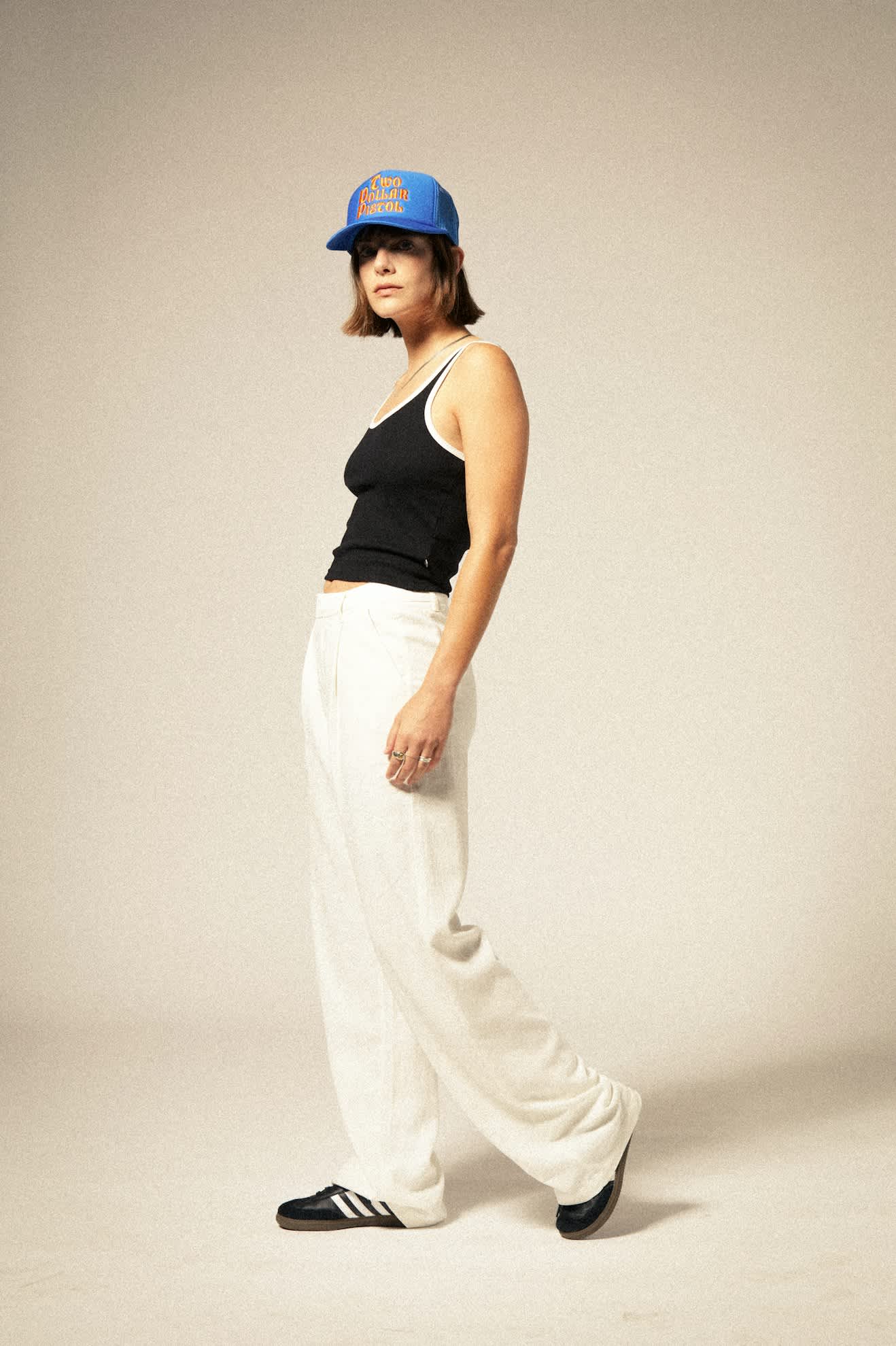 Women's Ringer Organic A-Tank in the color Black/Off White - Additional Fit image