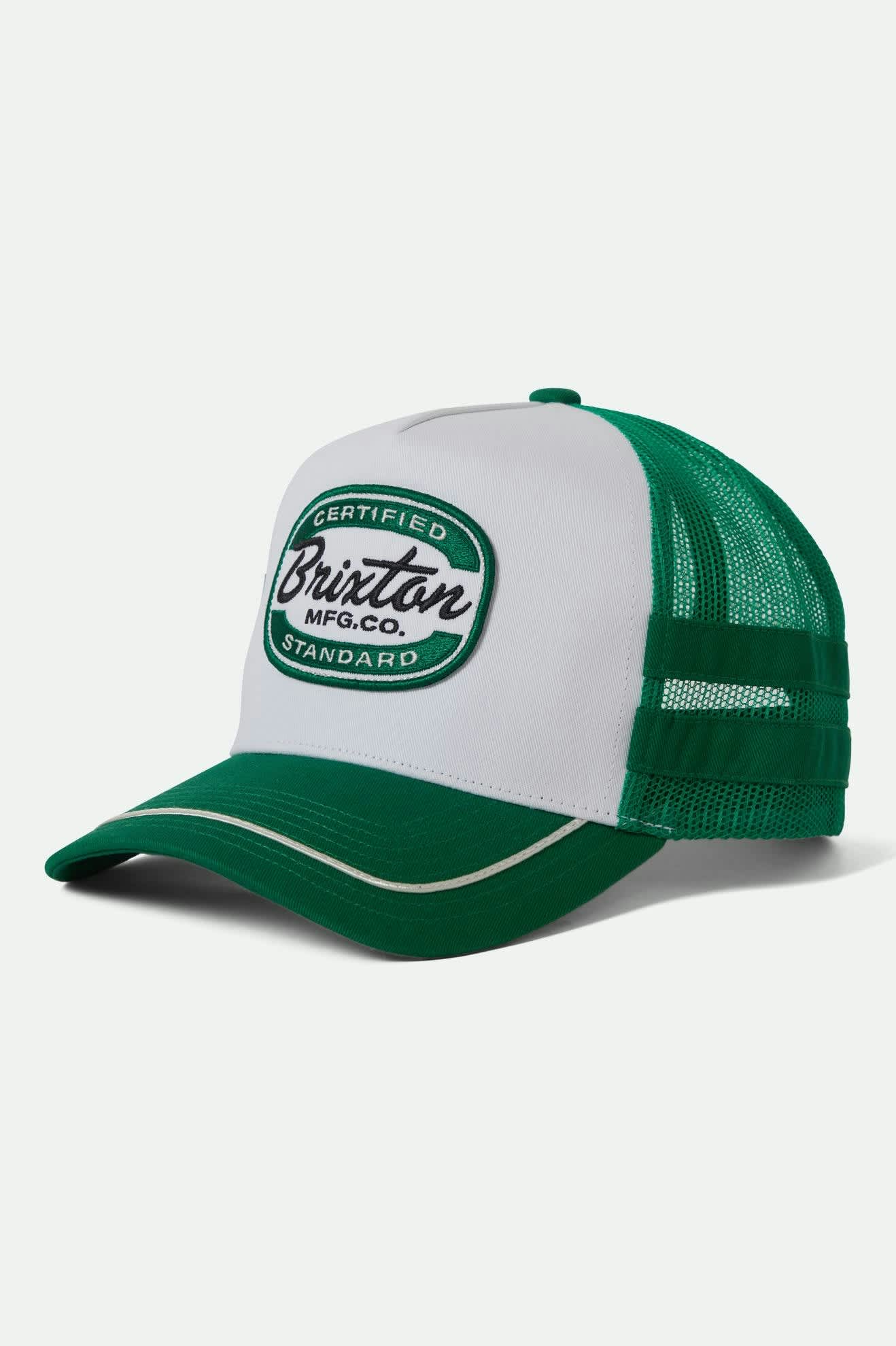 
       Unisex Copley Netplus Trucker Hat in the color Green/White - Front Product View
     