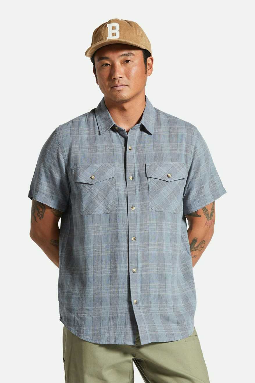 
       Brixton Memphis Linen Blend S/S Woven Shirt - Flint Stone Blue/Cinder Grey
     