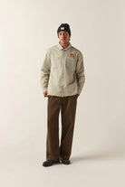 Men's 76 Mechanics Shirt in the color Navy/Off White Hickory Stripe - Men's Front View