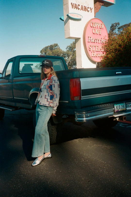 
       Women&#39;s Trail Terry Cloth Trucker Jacket in the color Electronic Indigo Pattern - Additional Fit image
     