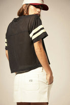 Women's Varsity Football Mesh T-Shirt in the color Washed Black - Women's Back View