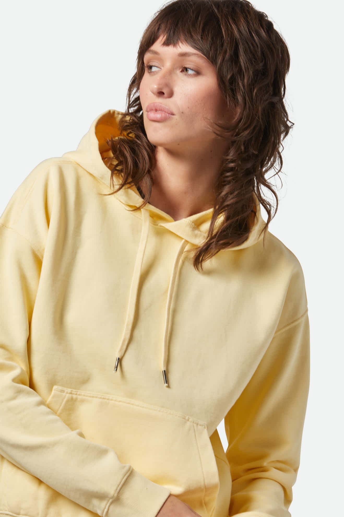 
       Women&#39;s Cross Loop French Terry Hoodie in the color Panna Cotta - Additional Fit View
     