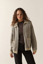 Unisex Pacific Zip Sweater in the color Navy/Whitecap - Women's Front View