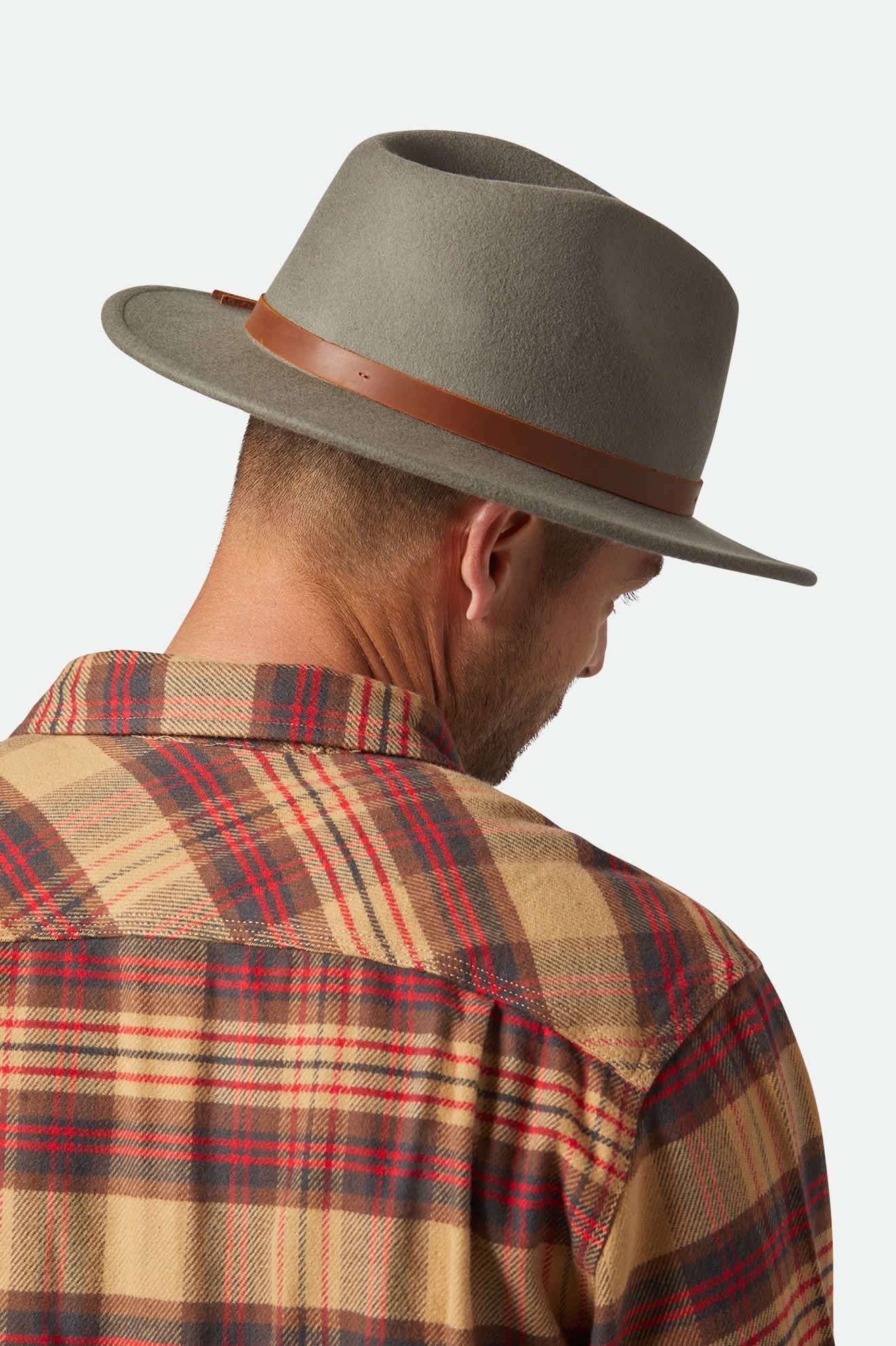 
       Unisex Messer Traditional Fedora in the color Brindle - Men&#39;s Back View
     