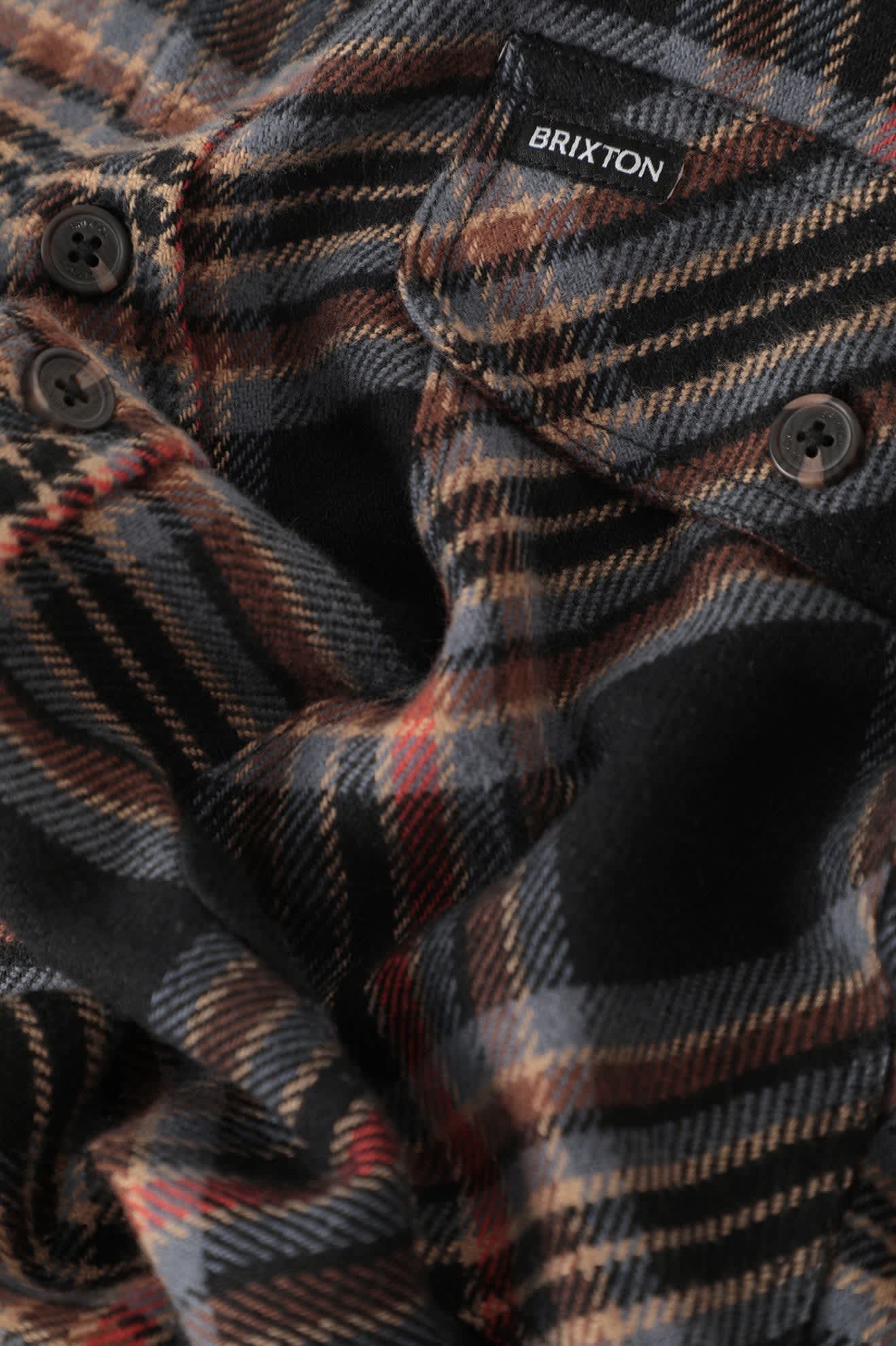 Men's Bowery Flannel in the color Black/Red Earth - Additional Laydown image