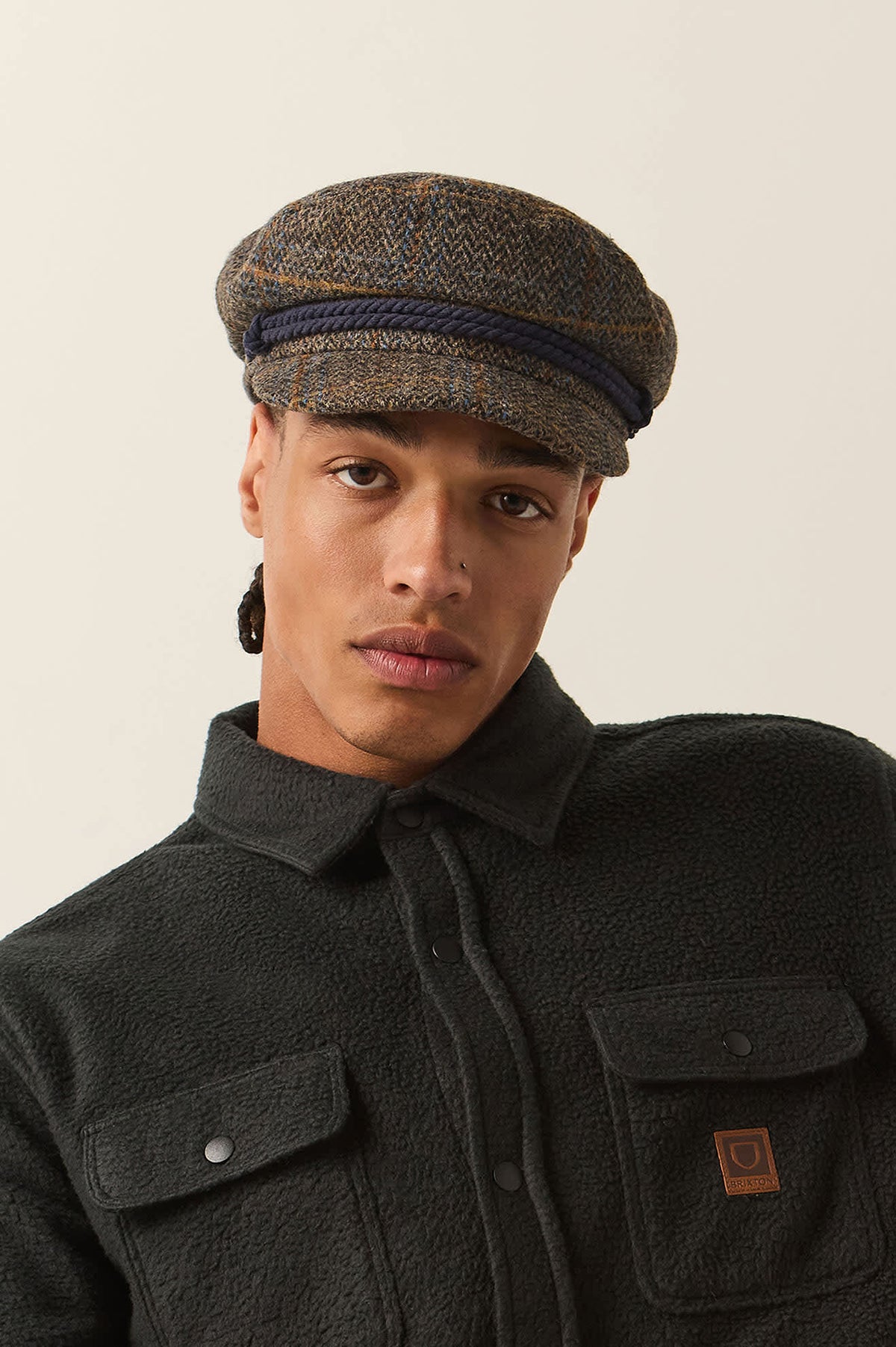 Unisex Fiddler Fisherman Cap in the color Slate Blue/Sepia/Orange - Additional Fit image