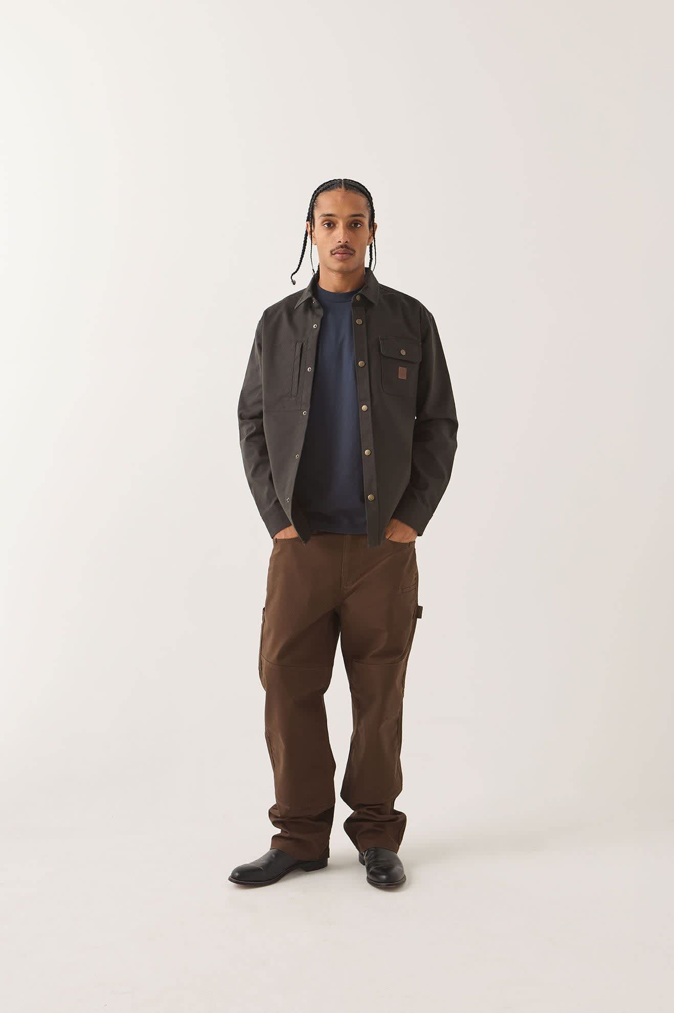 Men's Builders Stretch Overshirt in the color Black - Men's Front View