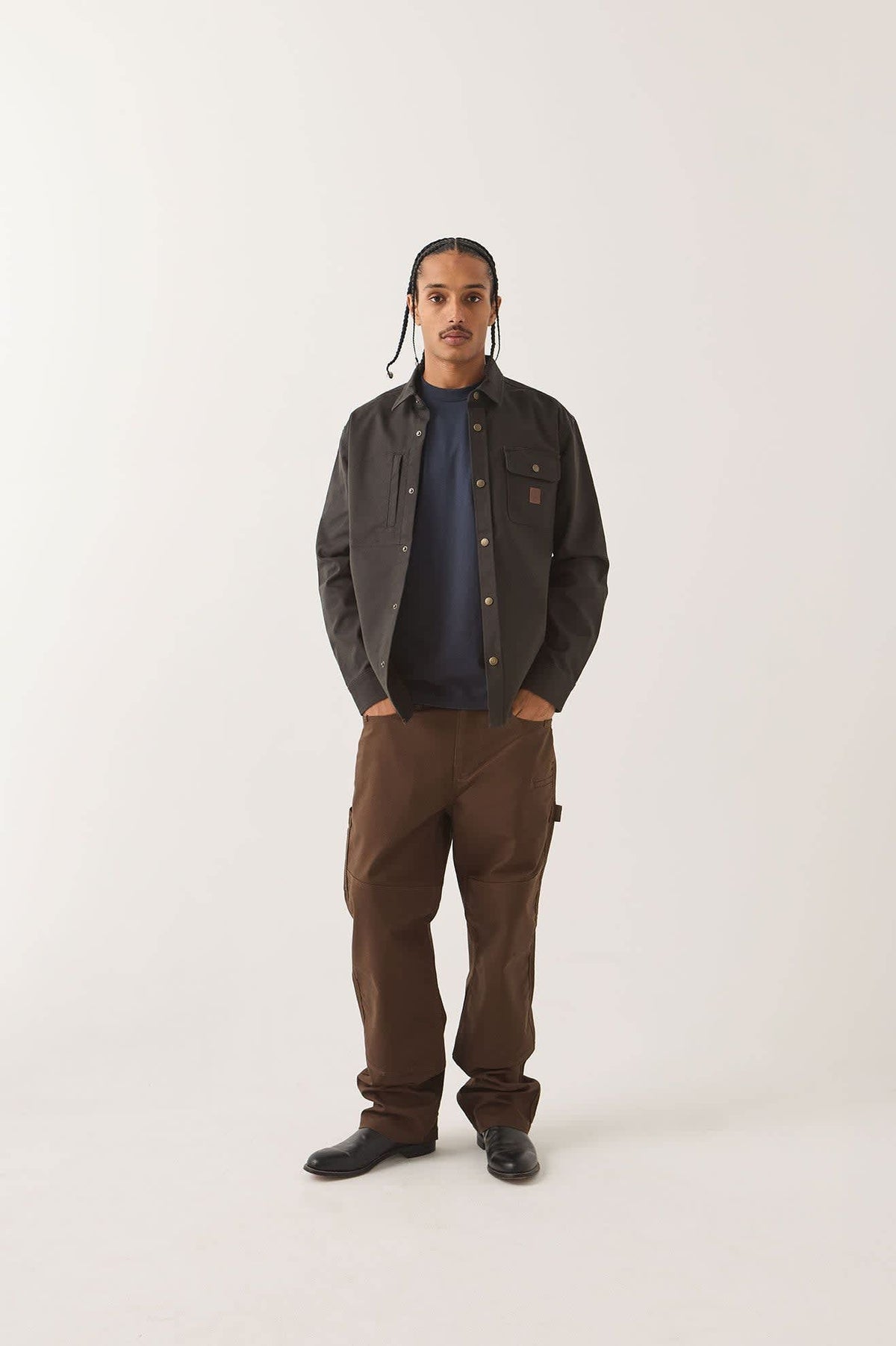 Men's Builders Stretch Overshirt in the color Black - Men's Front View