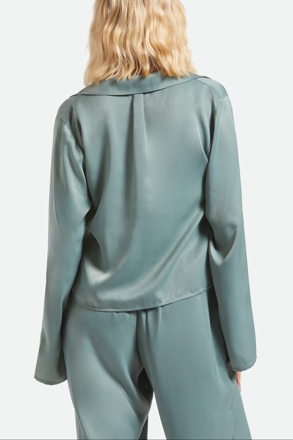 Women's Soho Silky Top in the color Blue Green Shine - Women's Back View