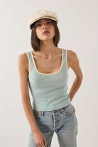 Women's Ringer Organic A-Tank in the color Sea Grass/Waxed Paper - Additional Fit image