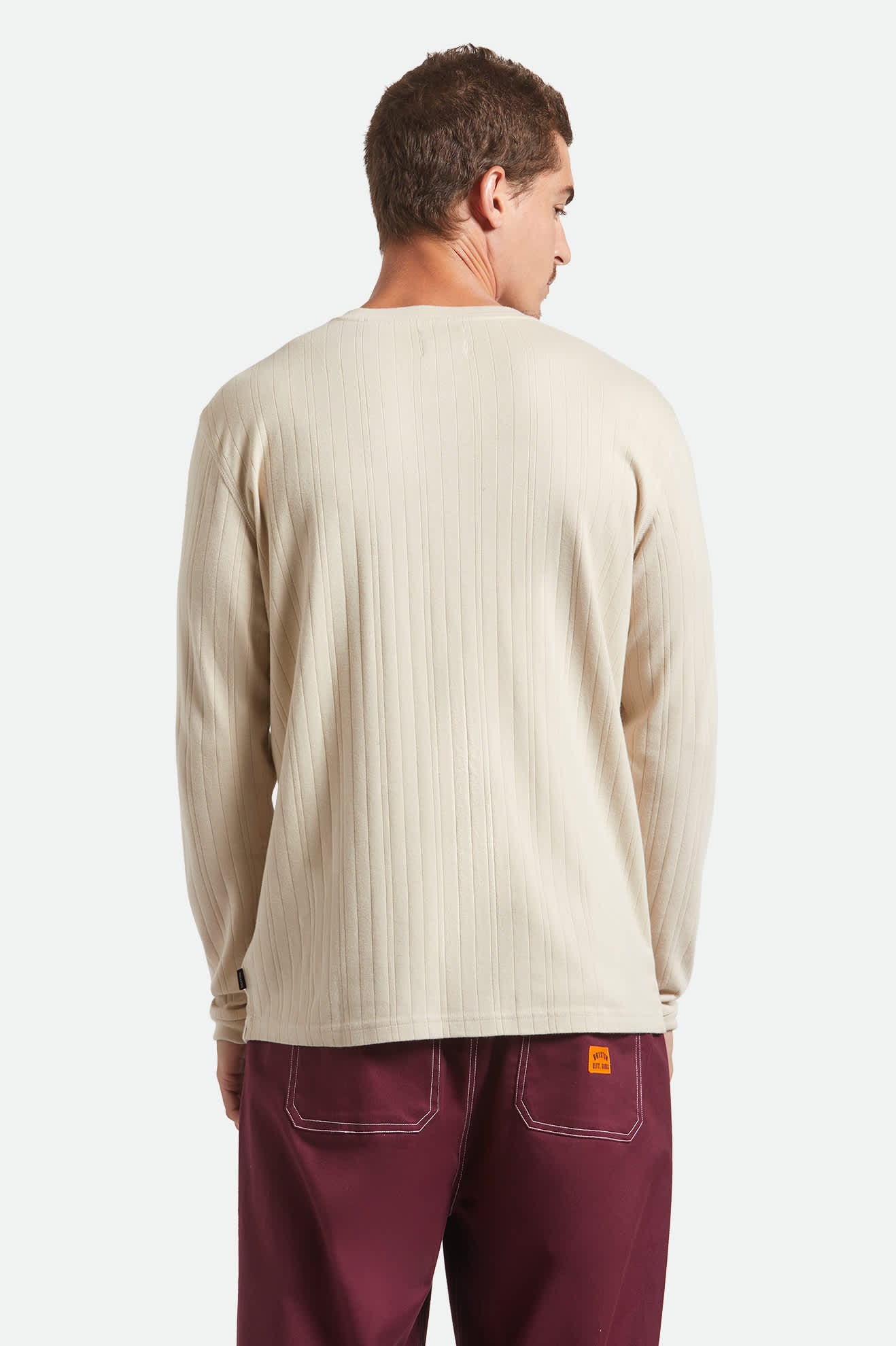 Men's Vintage Ribbed L/S Henley in the color Beige - Men's Side View