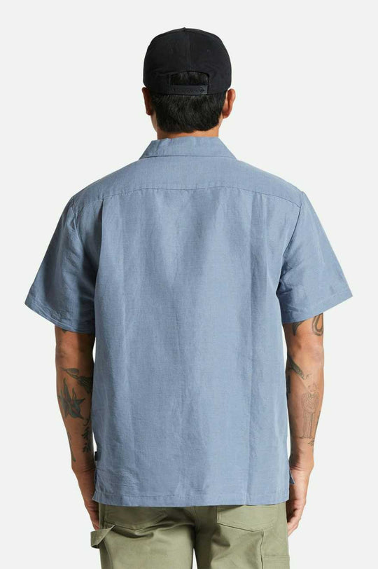 
       Brixton Bunker Linen S/S Camp Collar Woven Shirt - Flint Stone Blue
     