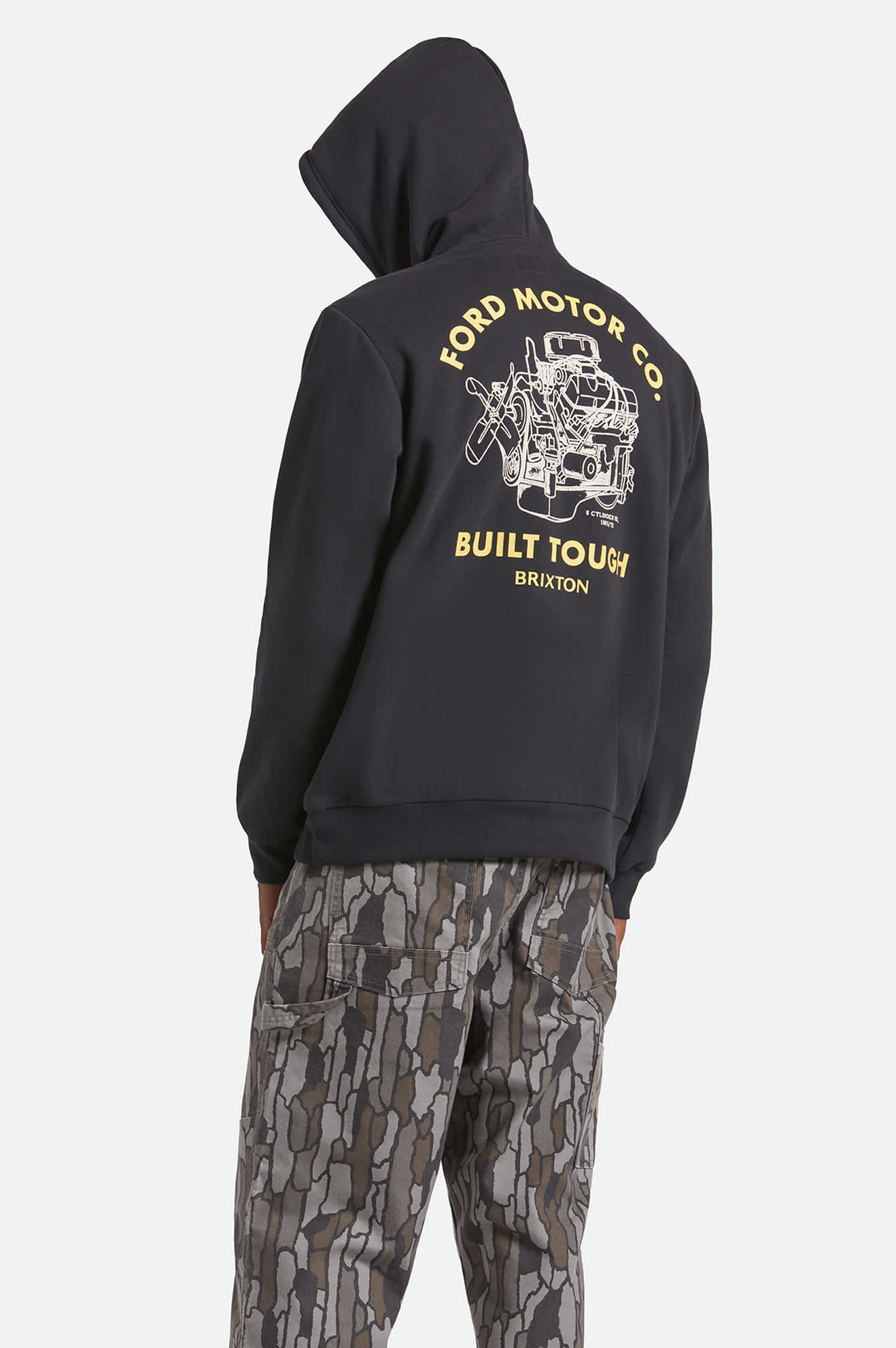 Men's Ford Built Tough Fleece Hoodie in the color Burnt Rubber - Men's Back View