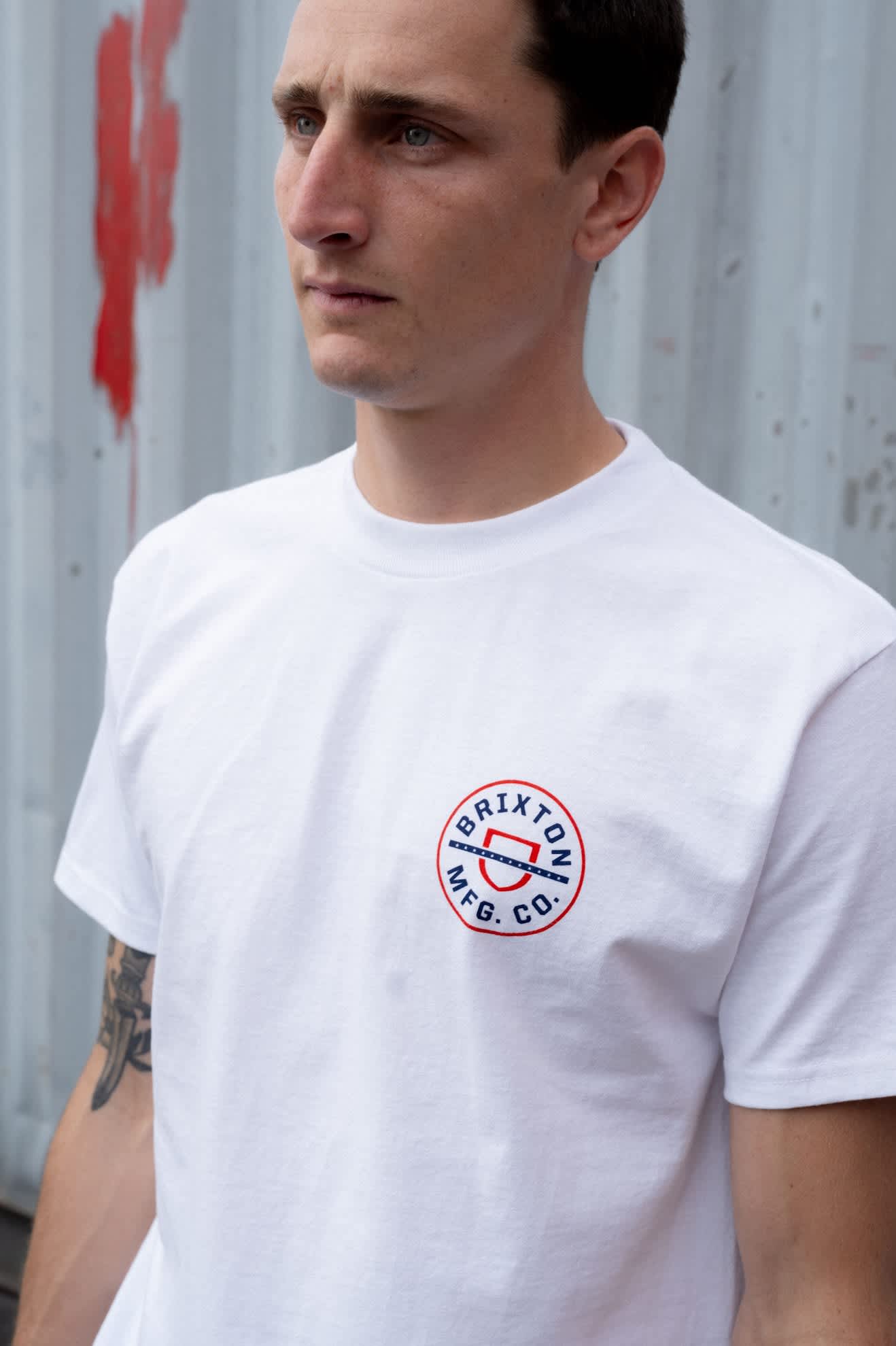 Men's Crest Starline Short Sleeve Standard T-Shirt in the color White/Red/Navy - Men's Front View