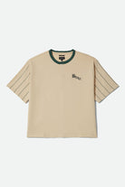 Men's Boxy Short Sleeve Baseball T-Shirt in the color Whitecap/Primal Green - Front Product View