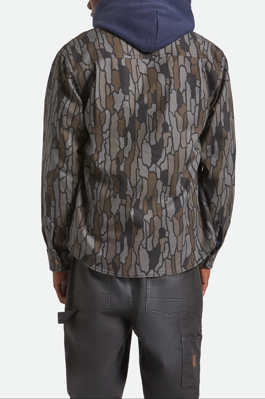 Men's Builders Stretch L/S Overshirt in the color Bark Camo - Men's Back View