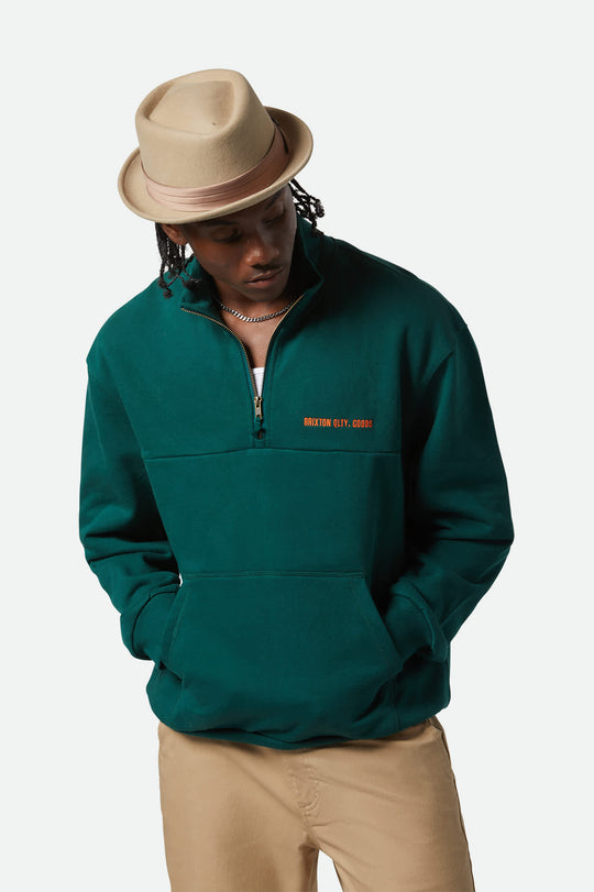 
       Men&#39;s Embroidered Heavyweight Oversized Half Zip in the color Deep Emerald - Men&#39;s Front View
     