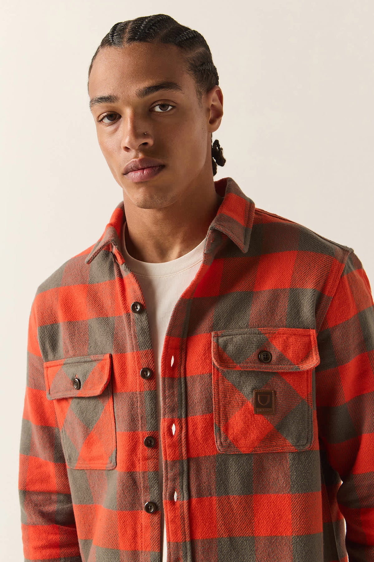 Men's Bowery Heavyweight Flannel in the color Washed Red/Grey - Additional Fit image