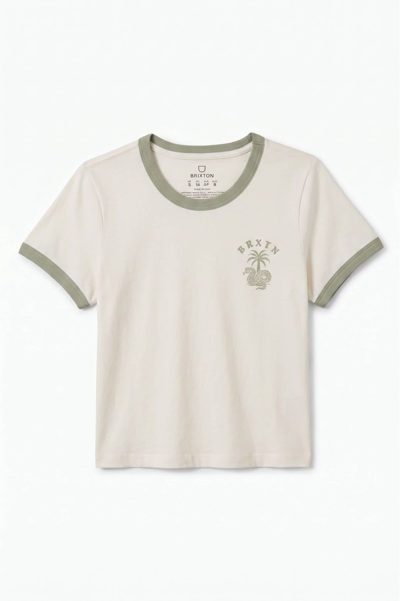 Women's Serpent Baby T-Shirt in the color White/Desert Sage - Front Product View