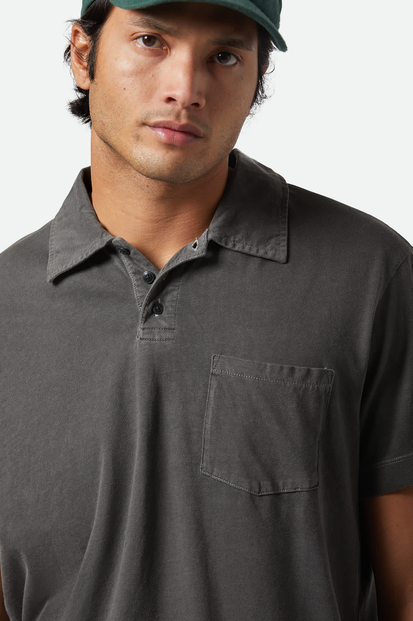 
       Men&#39;s Vintage Wash S/S Polo in the color Washed Black - Additional Fit View
     