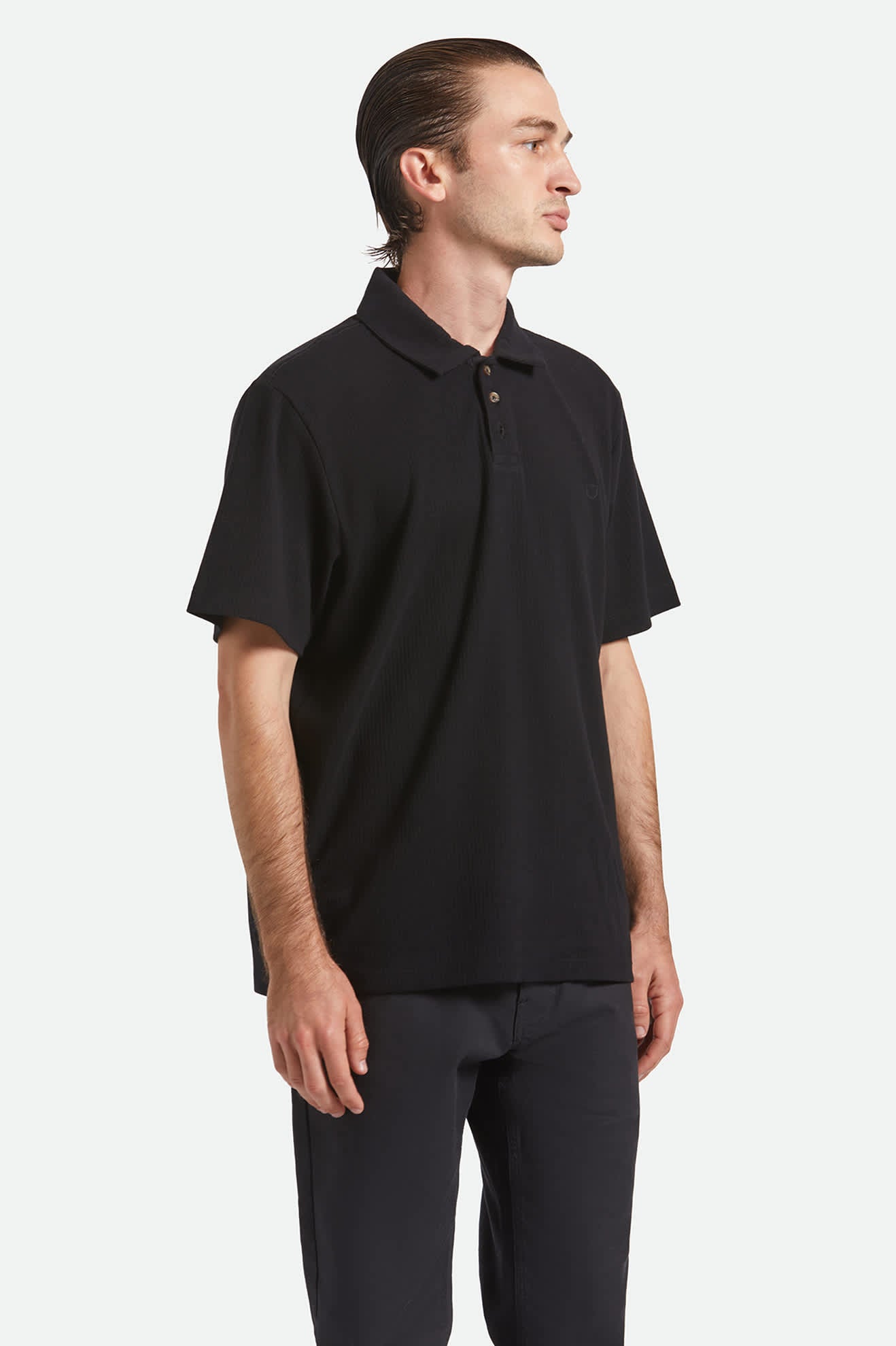 Men's Ribbed City S/S Polo in the color Black - Men's Front View