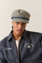 Unisex 76 Fiddler Fisherman Cap in the color Navy/Off White Hickory Stripe - Additional Fit image