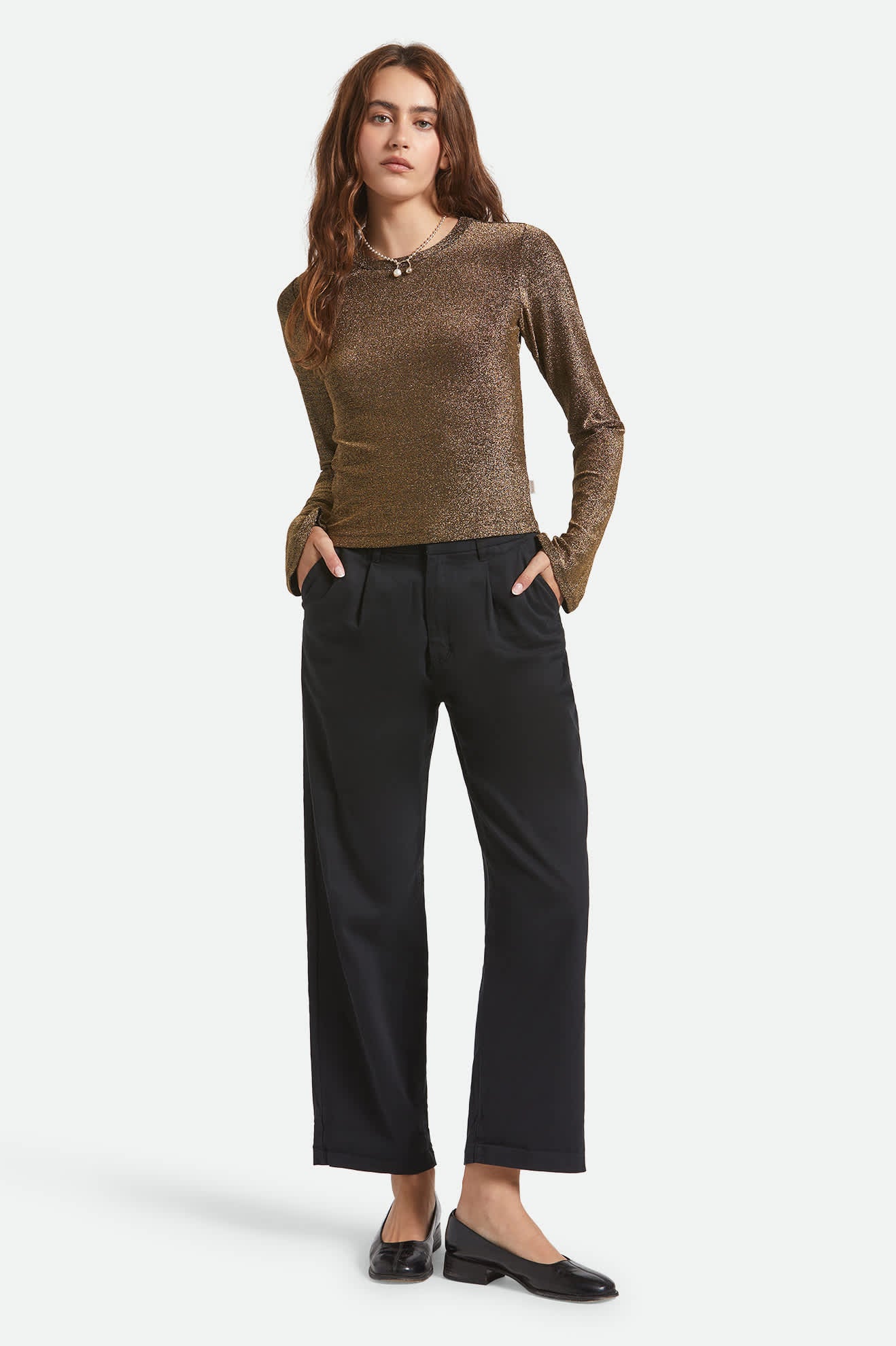 Women's Dolly Slim L/S Knit T-Shirt in the color Gold Metallic - Additional Fit image
