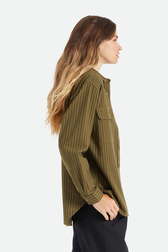 
       Brixton Bowery Boyfriend L/S Flannel - Military Olive Stripe
     