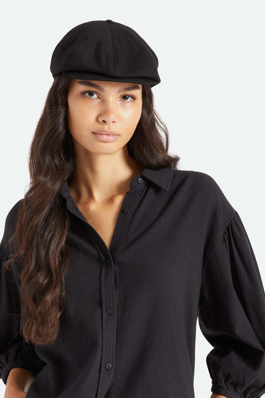 
       Brixton Unisex Brood Newsboy Cap - Black | Front fit
     